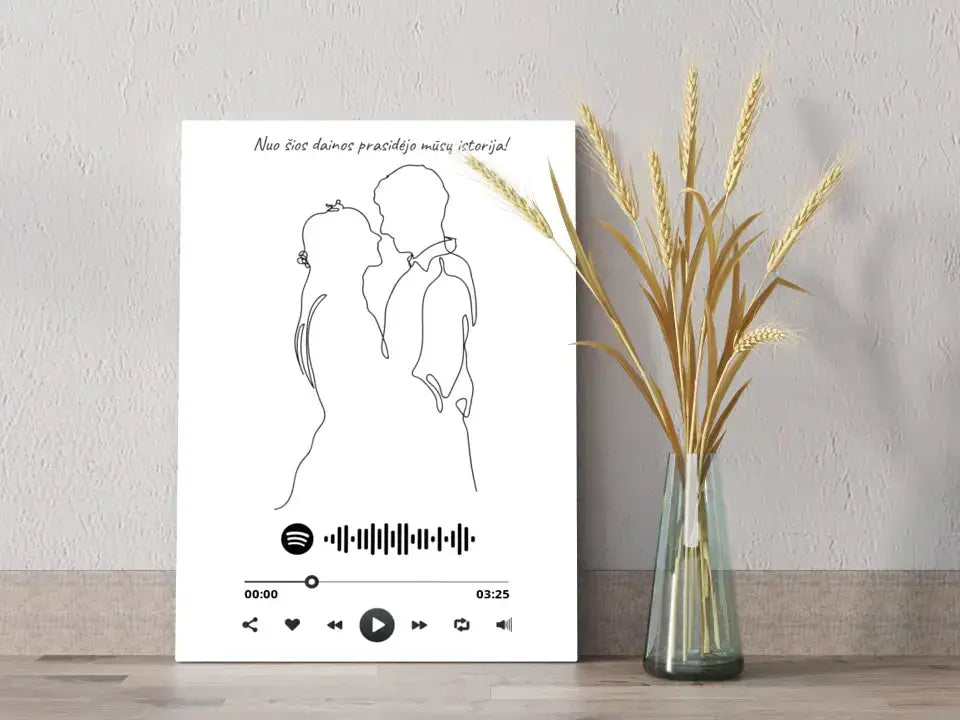 Personalizuotas Spotify muzikos grotuvas ant drobės su iliustracija, jūsų nuotrauka, daina ir spotify kodu Drobe - dovanokis.lt