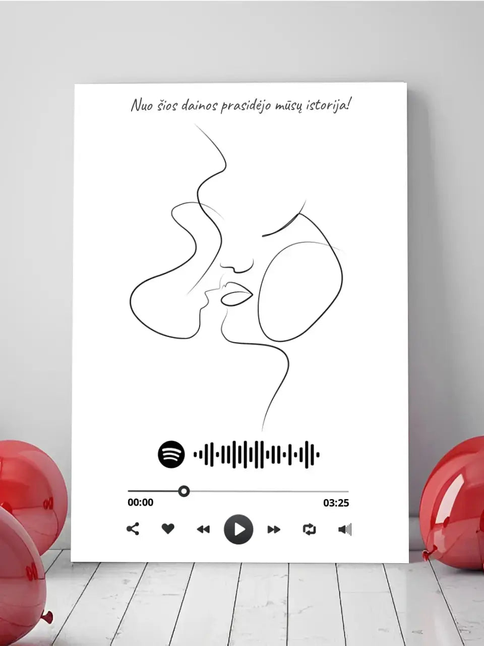 Personalizuotas Spotify muzikos grotuvas ant drobės su iliustracija, jūsų nuotrauka, daina ir spotify kodu Drobe - dovanokis.lt