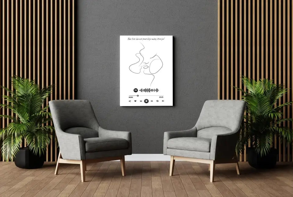 Personalizuotas Spotify muzikos grotuvas ant drobės su iliustracija, jūsų nuotrauka, daina ir spotify kodu Drobe - dovanokis.lt