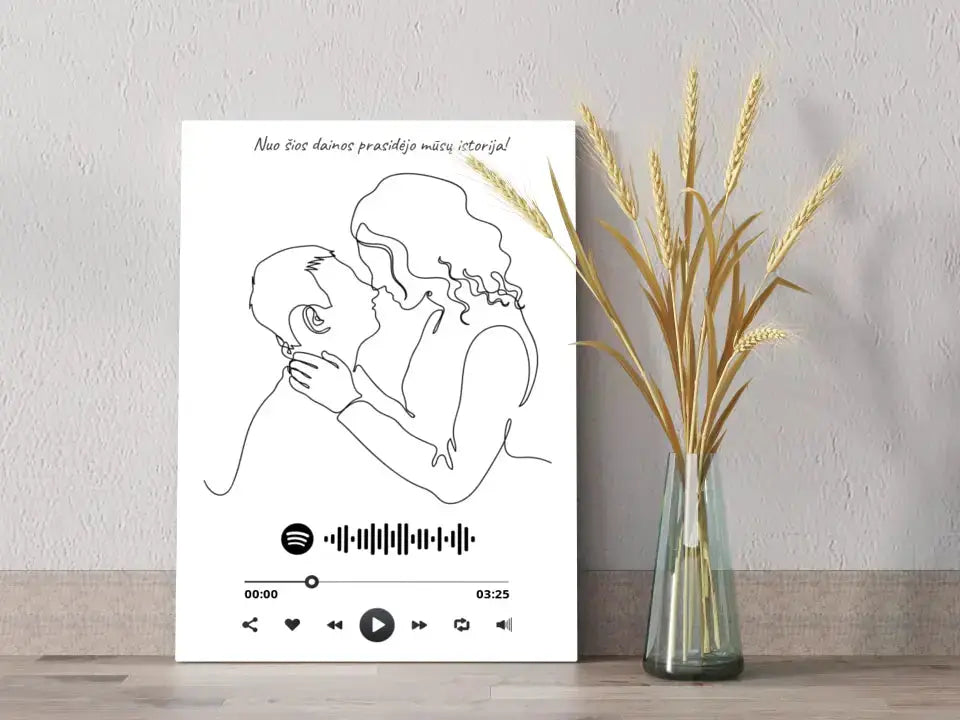 Personalizuotas Spotify muzikos grotuvas ant drobės su iliustracija, jūsų nuotrauka, daina ir spotify kodu Drobe - dovanokis.lt