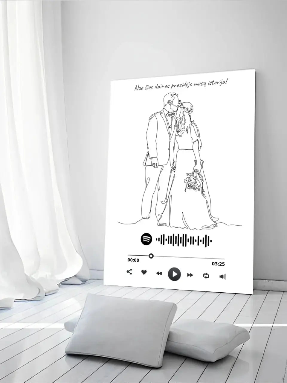 Personalizuotas Spotify muzikos grotuvas ant drobės su iliustracija, jūsų nuotrauka, daina ir spotify kodu Drobe - dovanokis.lt