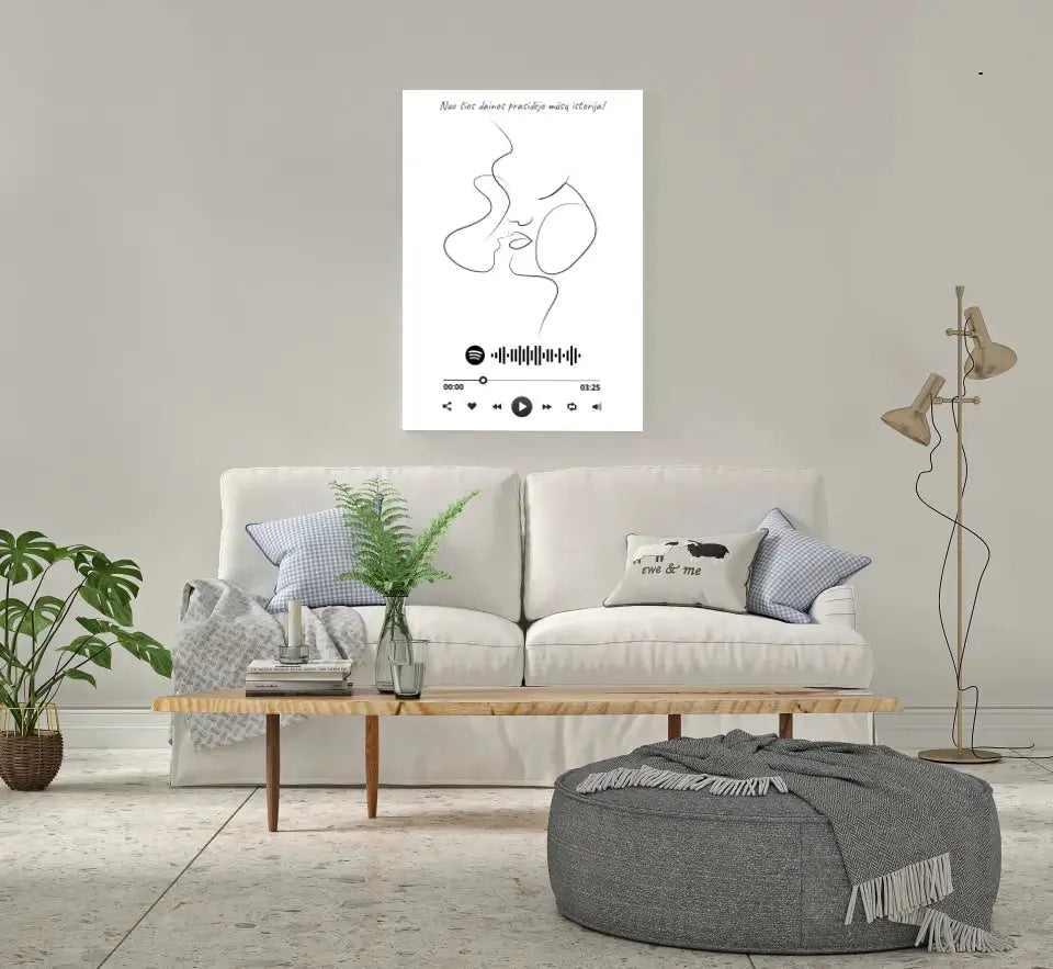 Personalizuotas Spotify muzikos grotuvas ant drobės su iliustracija, jūsų nuotrauka, daina ir spotify kodu Drobe - dovanokis.lt