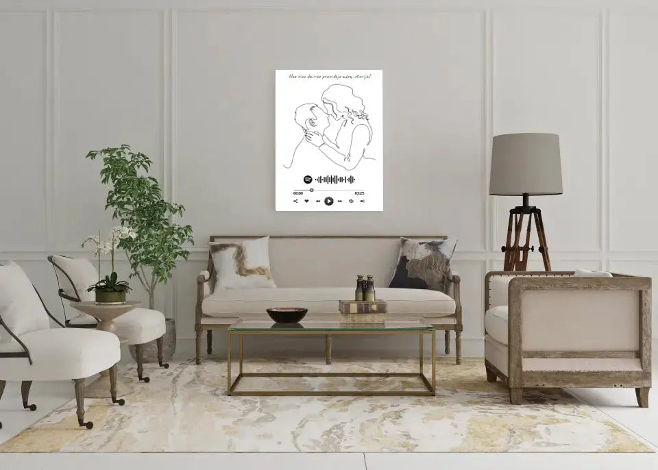 Personalizuotas Spotify muzikos grotuvas ant drobės su iliustracija, jūsų nuotrauka, daina ir spotify kodu Drobe - dovanokis.lt