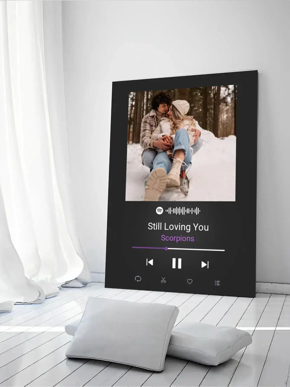 Personalizuotas Spotify muzikos grotuvas ant drobės su jūsų nuotrauka, daina ir spotify kodu Drobe - dovanokis.lt