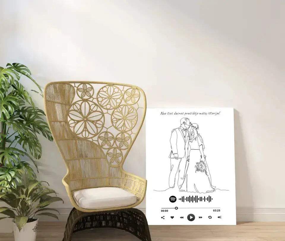 Personalizuotas Spotify muzikos grotuvas ant drobės su iliustracija, jūsų nuotrauka, daina ir spotify kodu Drobe - dovanokis.lt