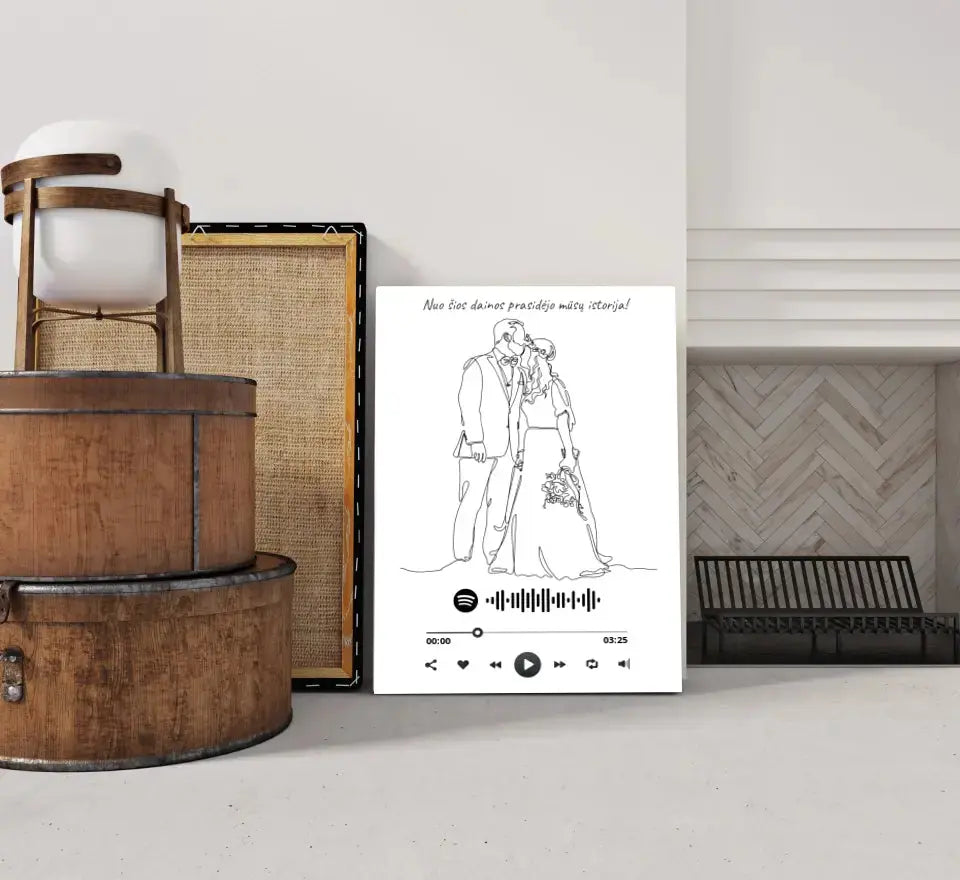 Personalizuotas Spotify muzikos grotuvas ant drobės su iliustracija, jūsų nuotrauka, daina ir spotify kodu Drobe - dovanokis.lt