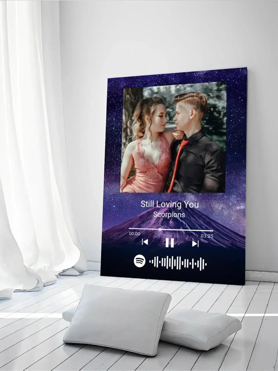 Personalizuotas Spotify muzikos grotuvas ant drobės su jūsų nuotrauka, daina ir spotify kodu Drobe - dovanokis.lt