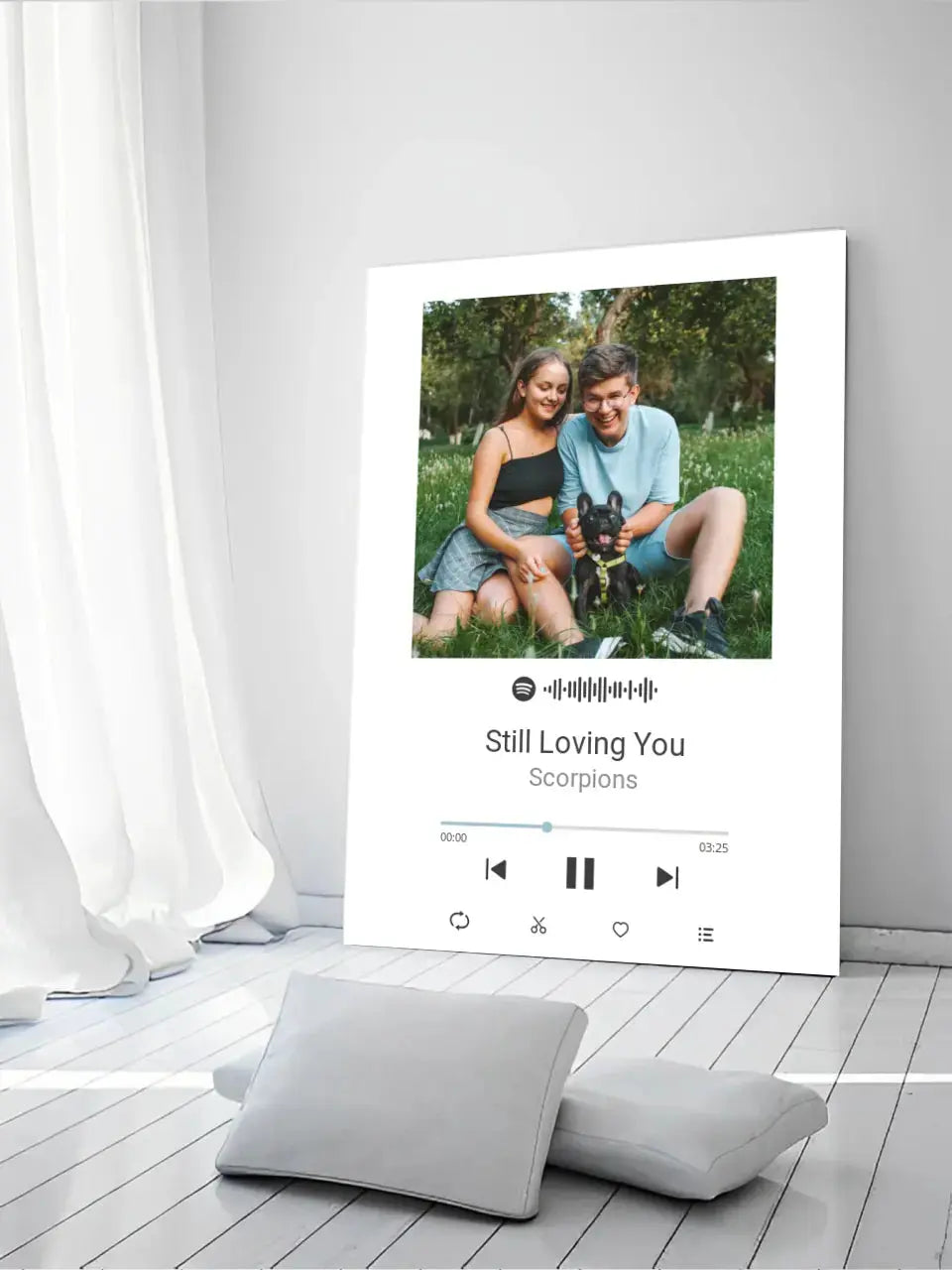 Personalizuotas Spotify muzikos grotuvas ant drobės su jūsų nuotrauka, daina ir spotify kodu Drobe - dovanokis.lt