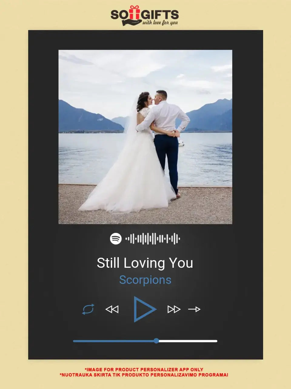 Personalizuotas Spotify muzikos grotuvas ant drobės su jūsų nuotrauka, daina ir spotify kodu Drobe - dovanokis.lt