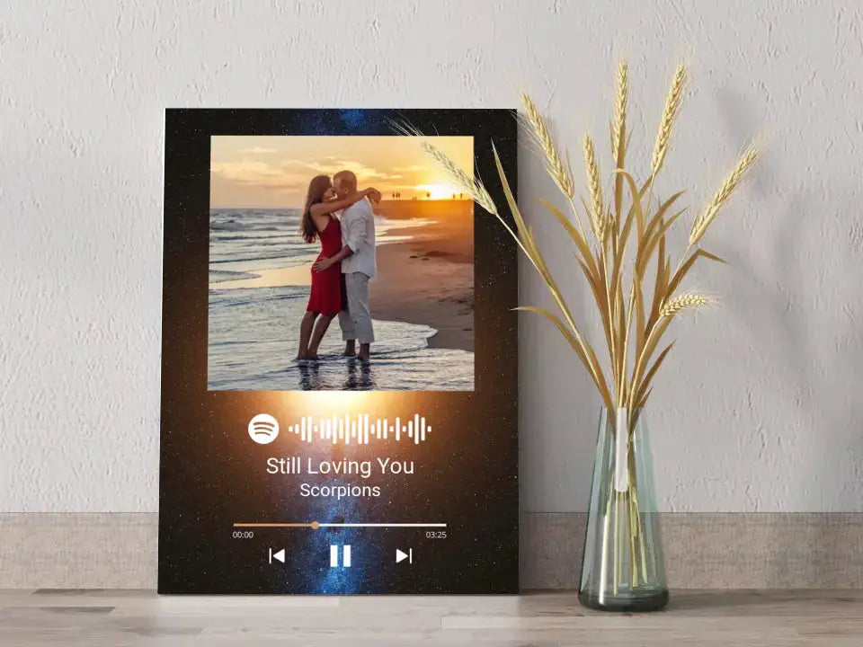 Personalizuotas Spotify muzikos grotuvas ant drobės su jūsų nuotrauka, daina ir spotify kodu Drobe - dovanokis.lt