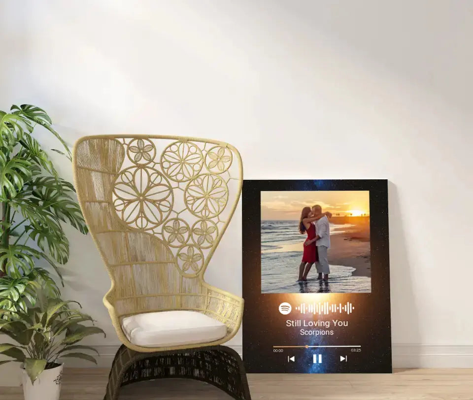 Personalizuotas Spotify muzikos grotuvas ant drobės su jūsų nuotrauka, daina ir spotify kodu Drobe - dovanokis.lt