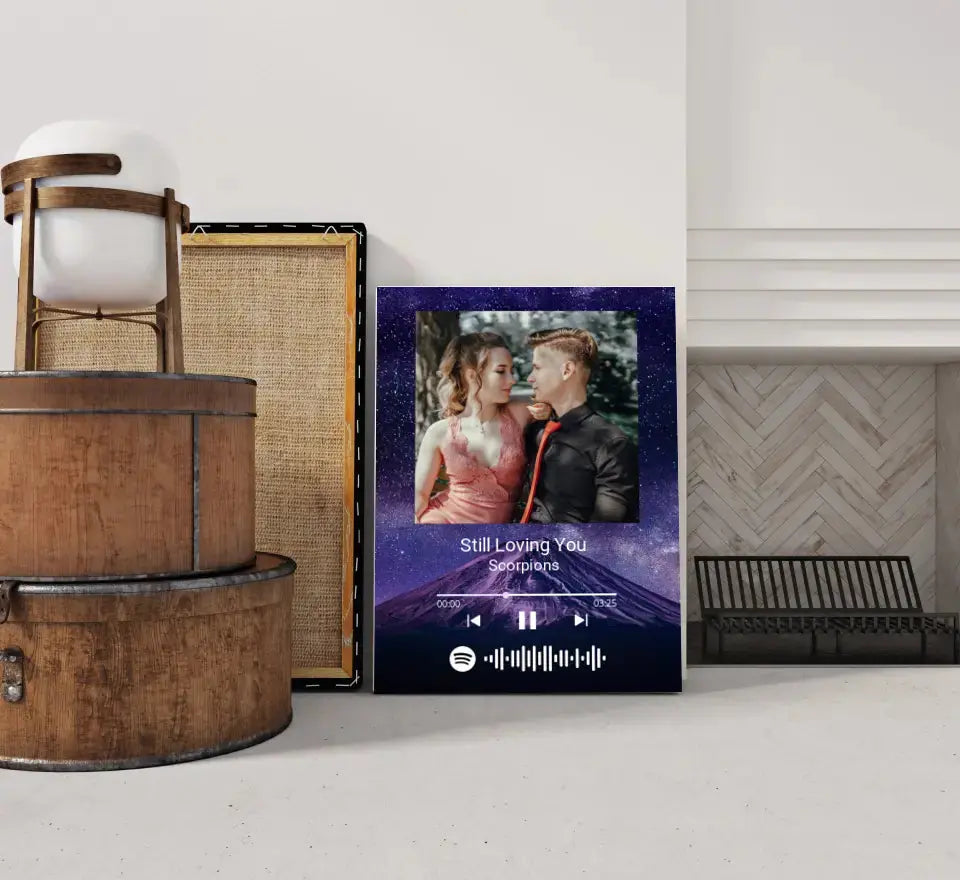 Personalizuotas Spotify muzikos grotuvas ant drobės su jūsų nuotrauka, daina ir spotify kodu Drobe - dovanokis.lt