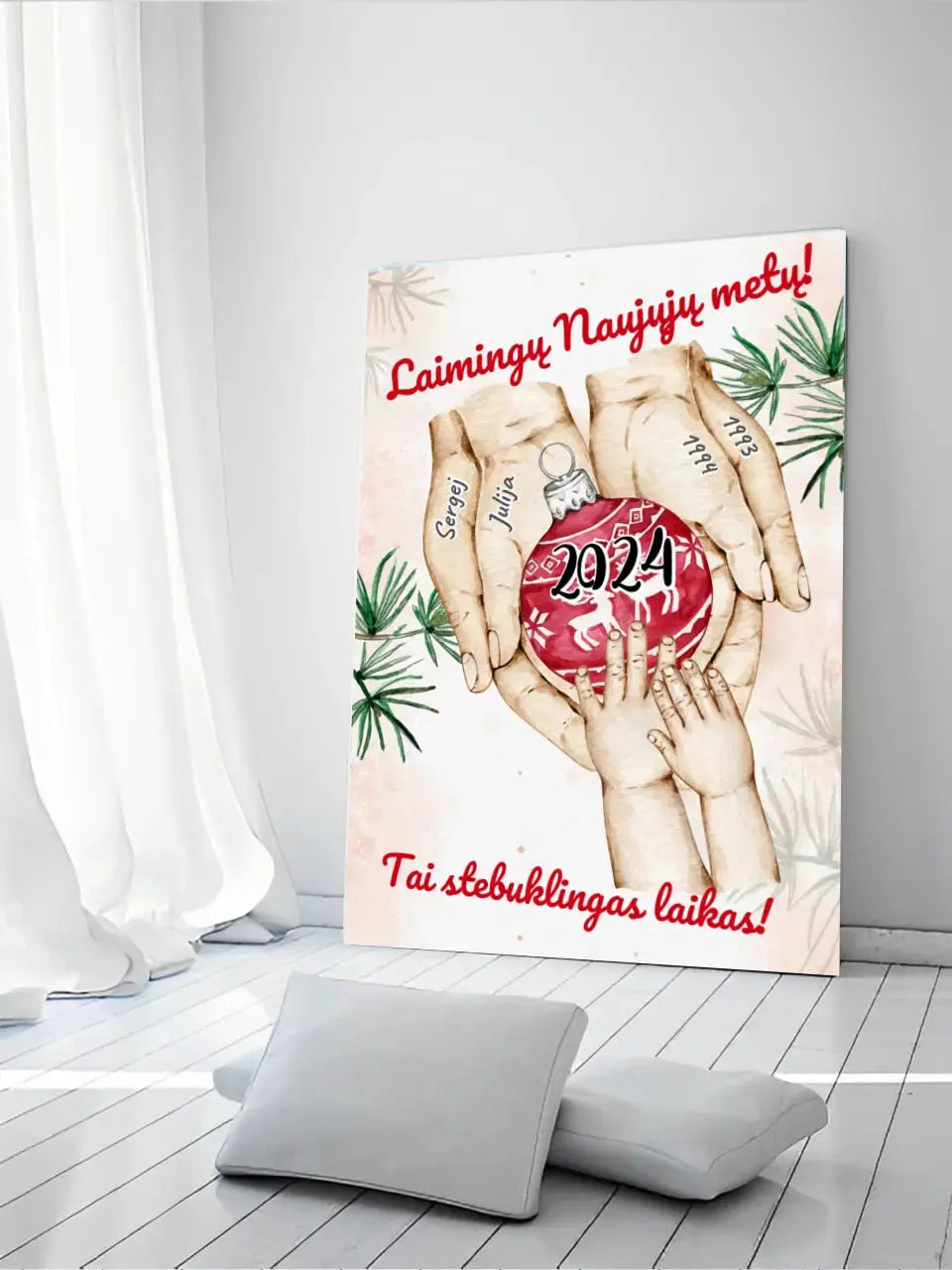 Personalizuota "Šeima ir 1-4 vaikai susikibę už rankų" iliustracija ant drobės, Kalėdine iliustracija, Motinos Rankos, Naujagimio iliustracija, Menas, Laikydami rankas, Šeimos rankos Drobe - dovanokis.lt