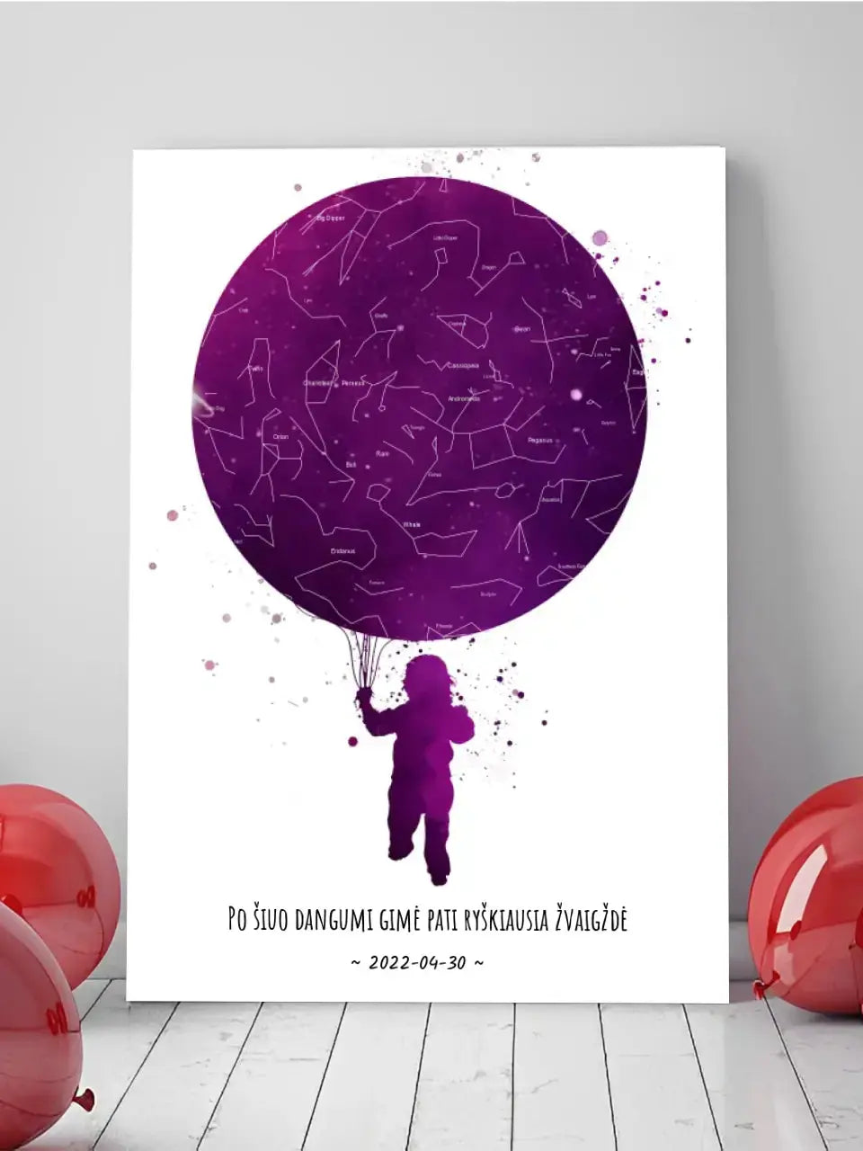 Personalizuotas vaikiškas žvaigždžių žemėlapis ant drobės Drobe - dovanokis.lt