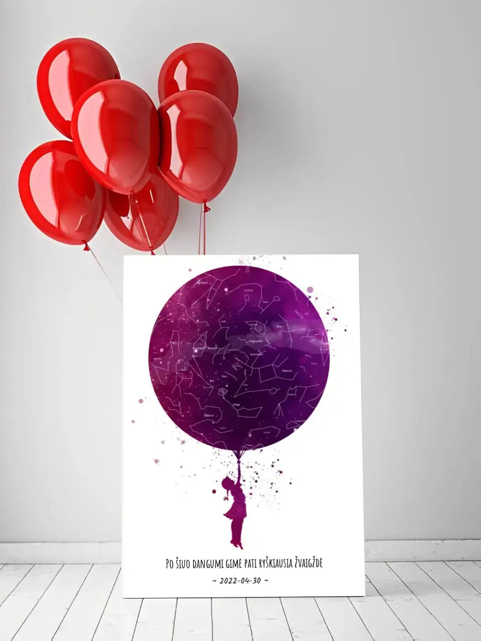 Personalizuotas vaikiškas žvaigždžių žemėlapis mergaitei ant drobės Drobe - dovanokis.lt