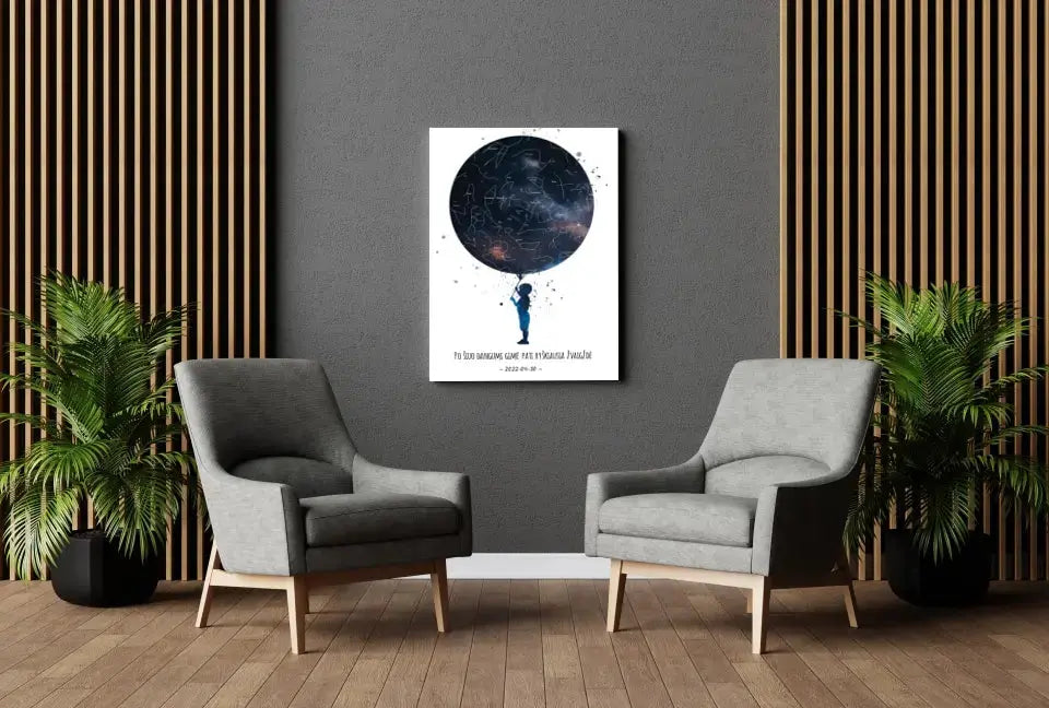 Personalizuotas vaikiškas žvaigždžių žemėlapis berniukui ant drobės Drobe - dovanokis.lt