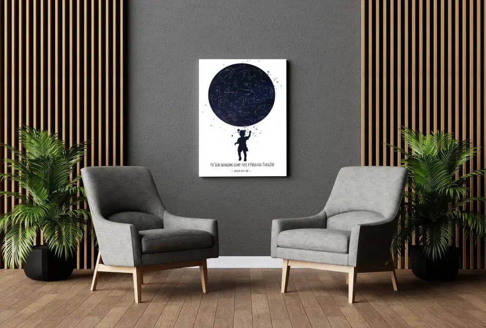 Personalizuotas vaikiškas žvaigždžių žemėlapis mergaitei ant drobės Drobe - dovanokis.lt