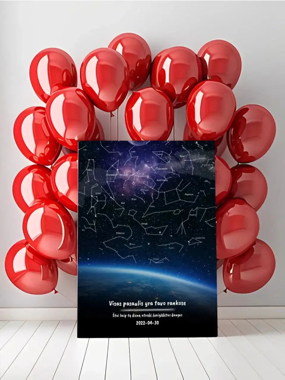 Personalizuotas viso spektro žvaigždžių žemėlapis ant drobės, žemės mėlynas šešėlis Drobe - dovanokis.lt