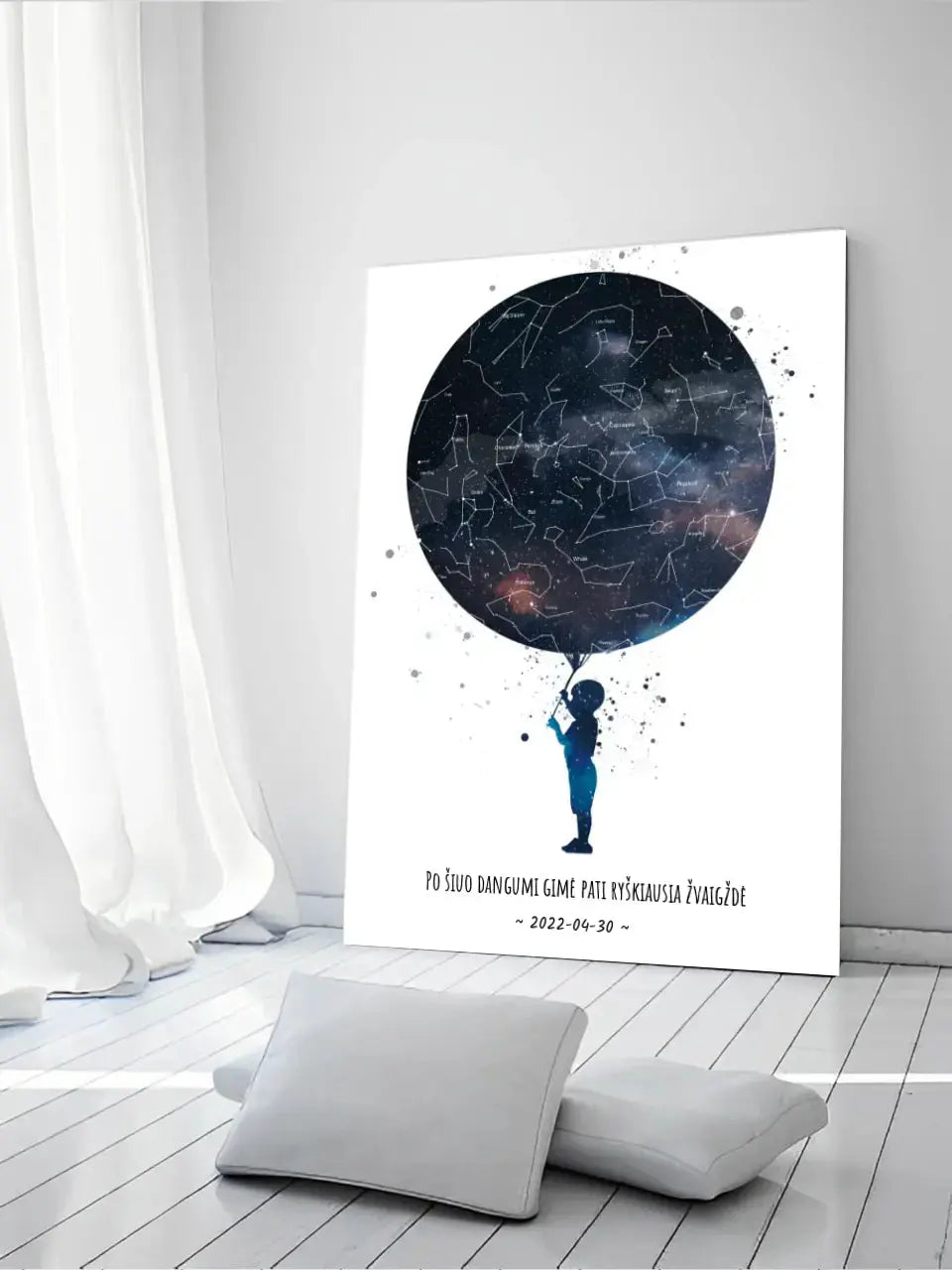 Personalizuotas vaikiškas žvaigždžių žemėlapis berniukui ant drobės Drobe - dovanokis.lt