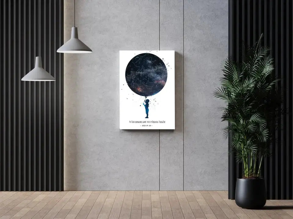 Personalizuotas vaikiškas žvaigždžių žemėlapis berniukui ant drobės Drobe - dovanokis.lt