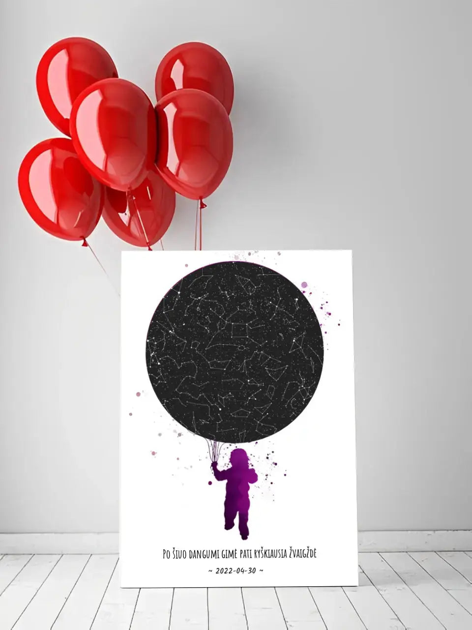 Personalizuotas vaikiškas žvaigždžių žemėlapis ant drobės Drobe - dovanokis.lt