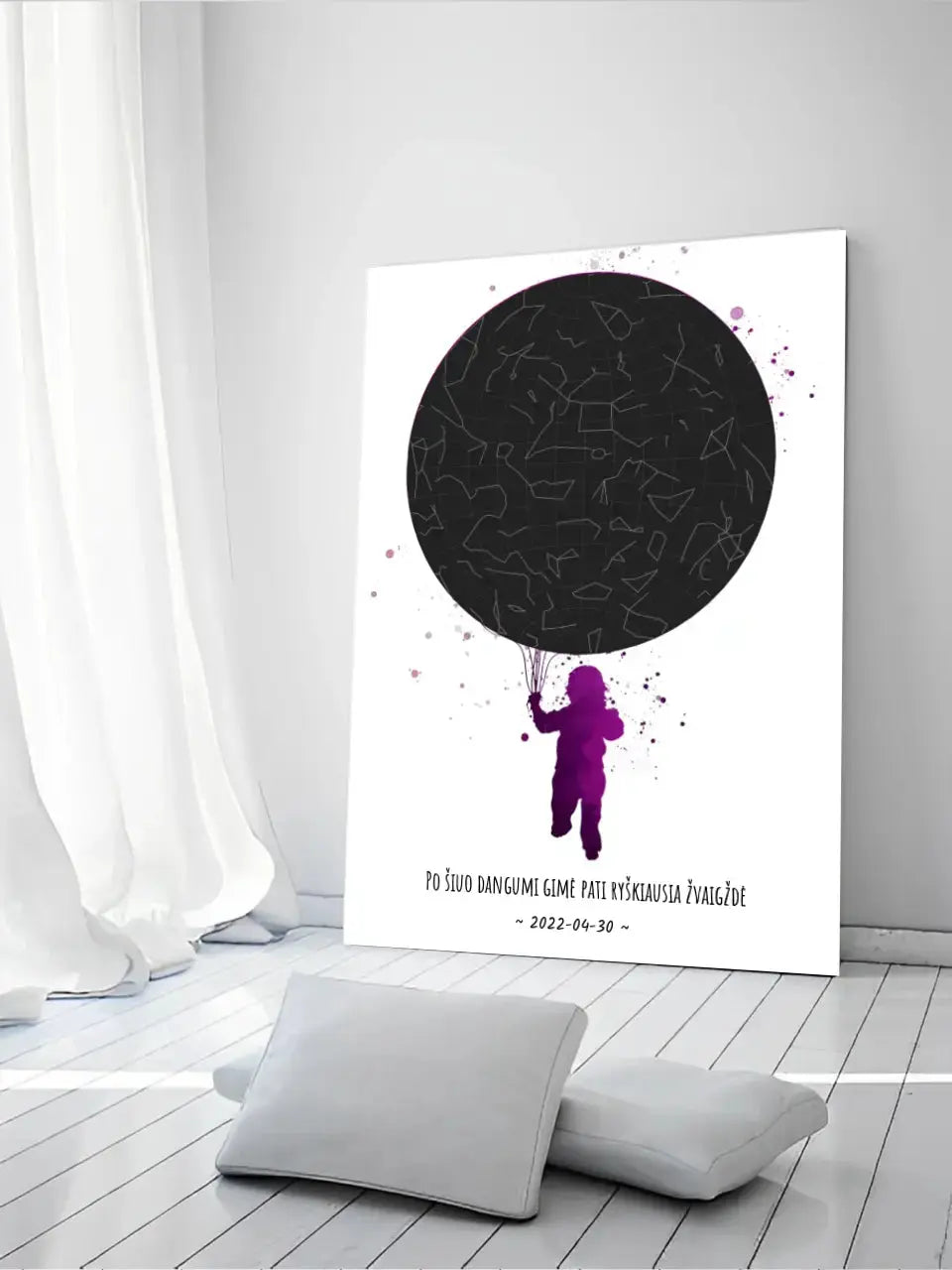 Personalizuotas vaikiškas žvaigždžių žemėlapis ant drobės Drobe - dovanokis.lt