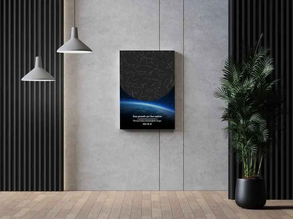 Personalizuotas viso spektro žvaigždžių žemėlapis ant drobės, žemės mėlynas šešėlis Drobe - dovanokis.lt