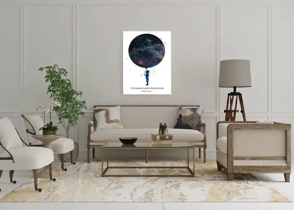 Personalizuotas vaikiškas žvaigždžių žemėlapis berniukui ant drobės Drobe - dovanokis.lt