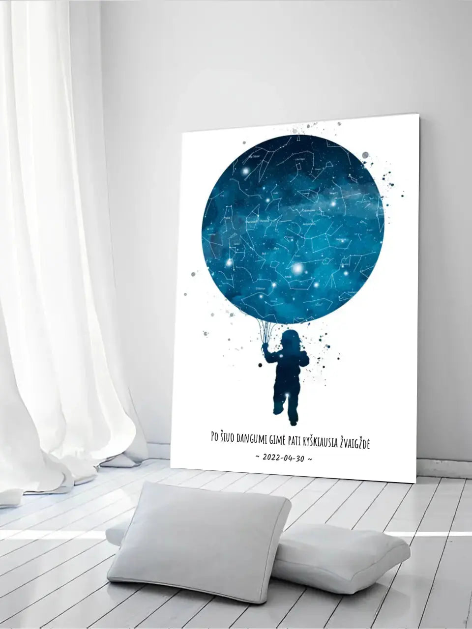 Personalizuotas vaikiškas žvaigždžių žemėlapis berniukui ant drobės Drobe - dovanokis.lt