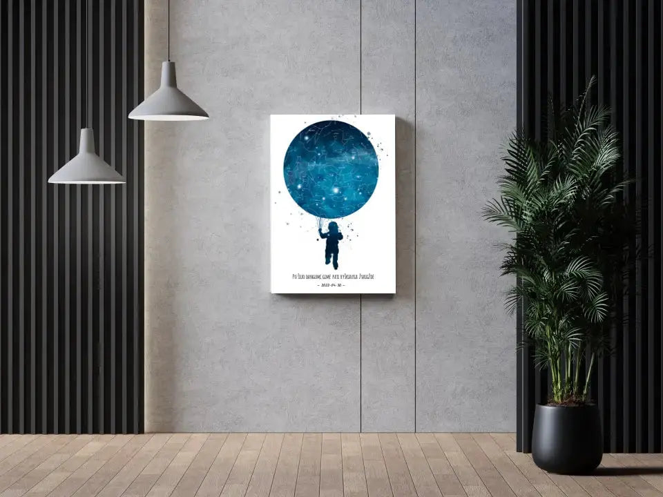 Personalizuotas vaikiškas žvaigždžių žemėlapis berniukui ant drobės Drobe - dovanokis.lt