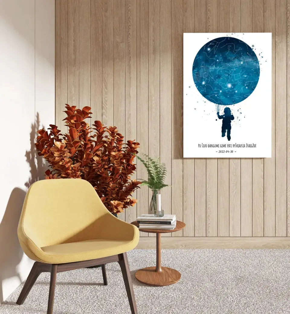 Personalizuotas vaikiškas žvaigždžių žemėlapis berniukui ant drobės Drobe - dovanokis.lt