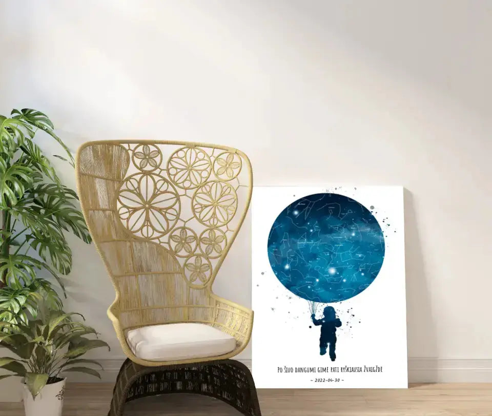 Personalizuotas vaikiškas žvaigždžių žemėlapis berniukui ant drobės Drobe - dovanokis.lt