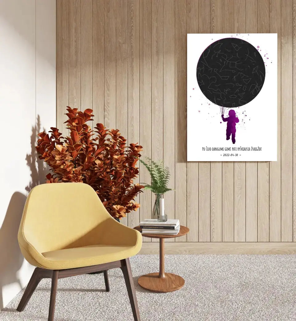 Personalizuotas vaikiškas žvaigždžių žemėlapis ant drobės Drobe - dovanokis.lt