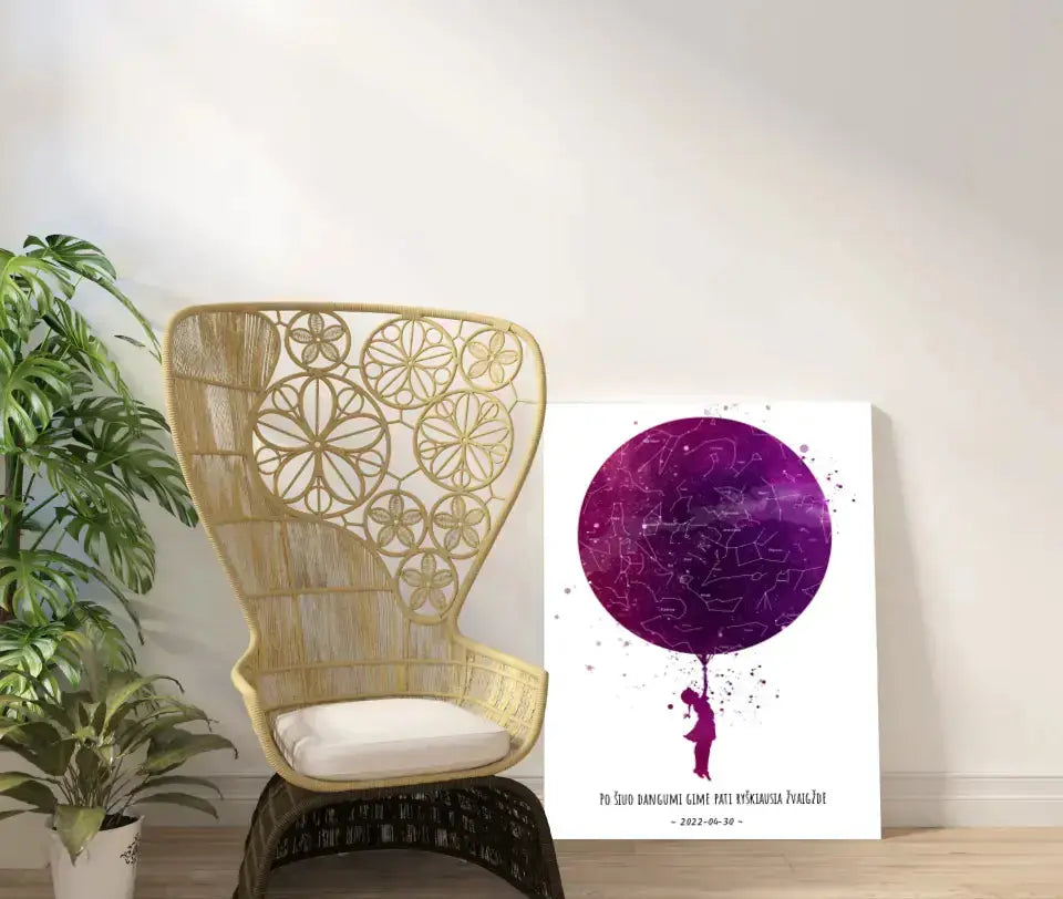 Personalizuotas vaikiškas žvaigždžių žemėlapis mergaitei ant drobės Drobe - dovanokis.lt