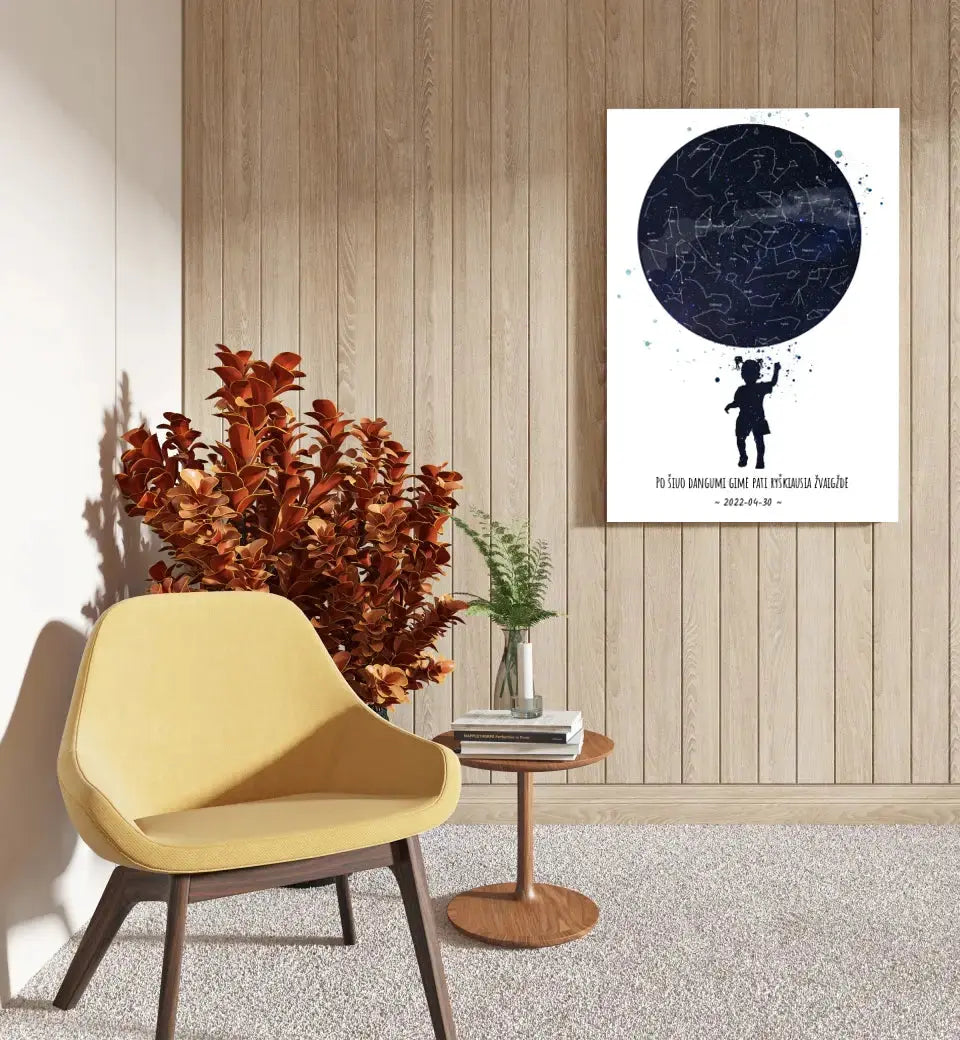 Personalizuotas vaikiškas žvaigždžių žemėlapis mergaitei ant drobės Drobe - dovanokis.lt