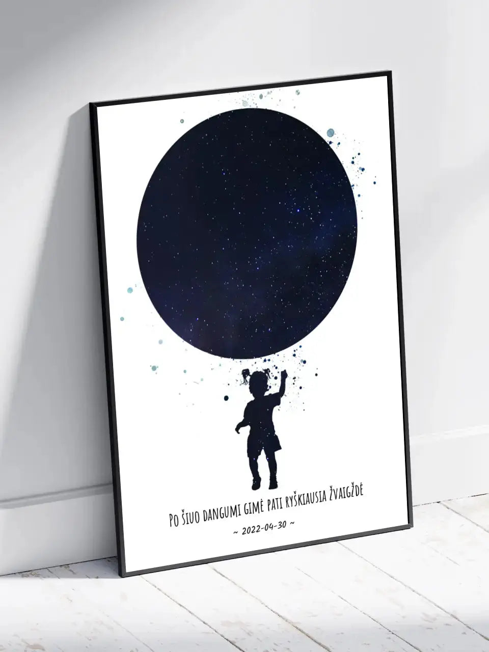 Personalizuotas vaikiškas žvaigždžių žemėlapis mergaitei, plakatas su rėmeliu Poster - dovanokis.lt