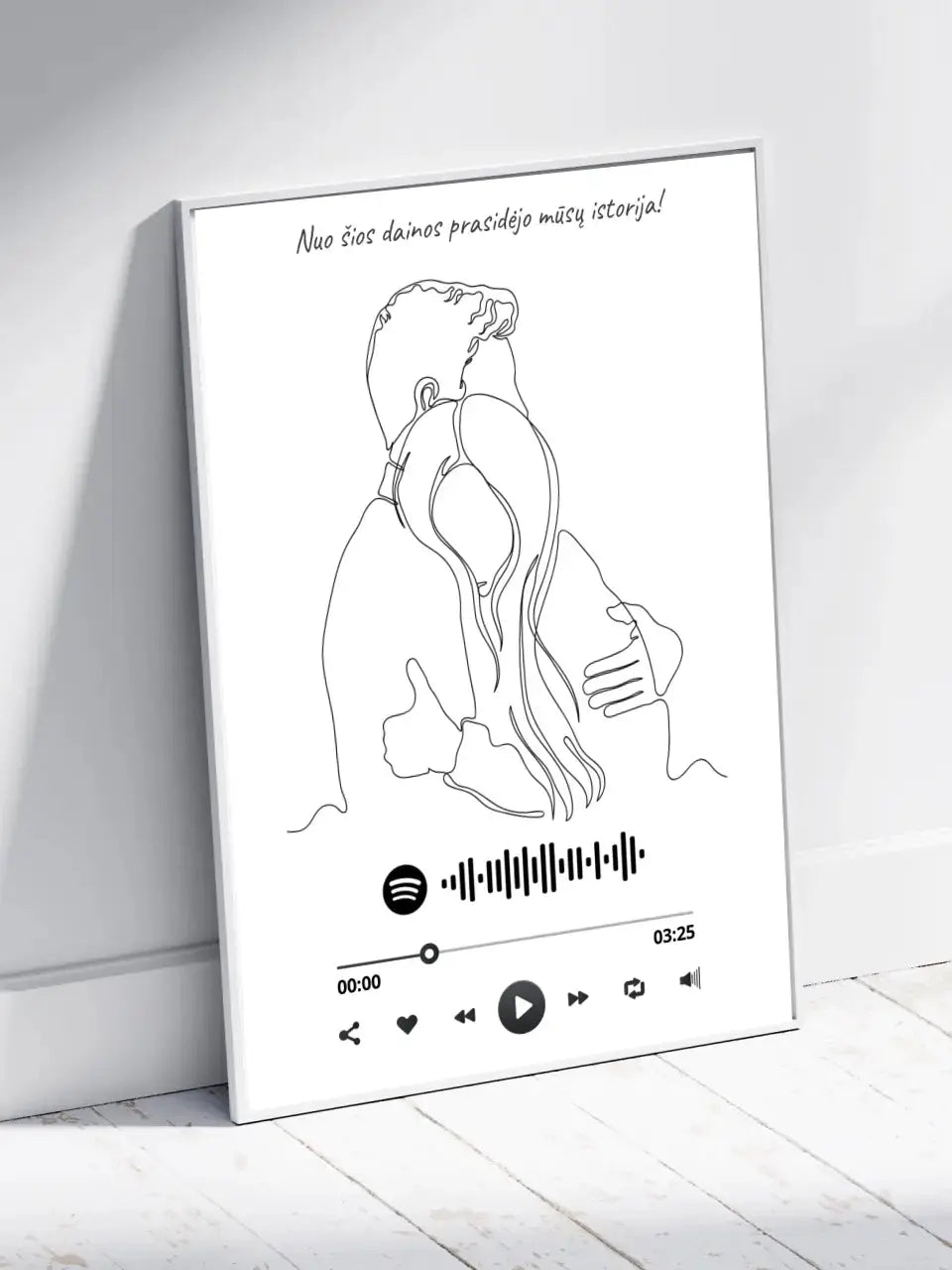 Personalizuotas Spotify muzikos grotuvo plakatas, šilti apkabinimai iliustracija, su jūsų spotify kodu Poster - dovanokis.lt