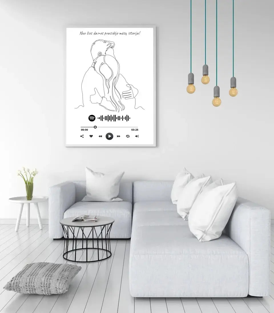 Personalizuotas Spotify muzikos grotuvo plakatas, šilti apkabinimai iliustracija, su jūsų spotify kodu Poster - dovanokis.lt