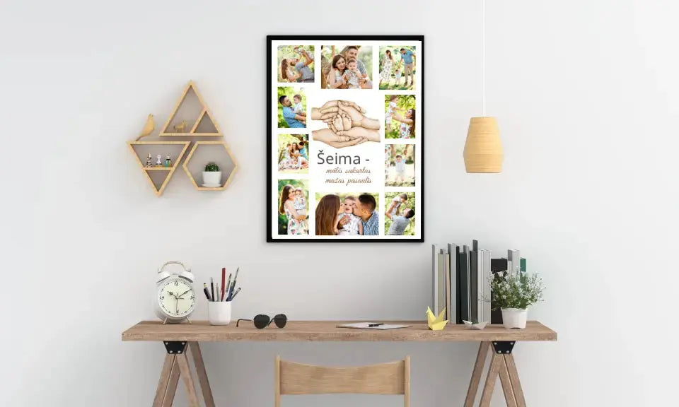Personalizuotas Šeimos plakatas su jūsų nuotraukomis, plakatas su rėmeliu Poster - dovanokis.lt