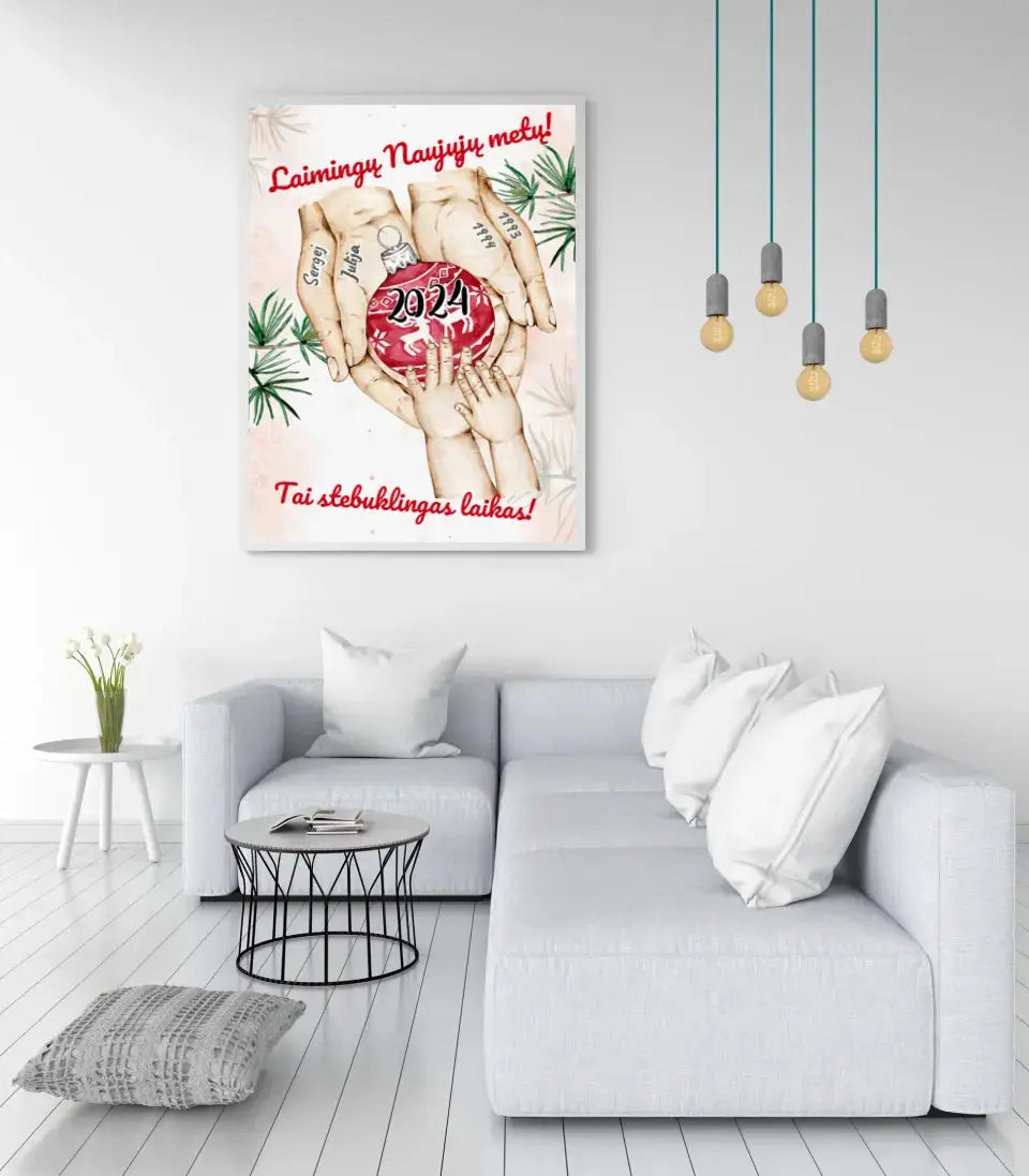 Personalizuotas Šeima ir 1-4 vaikai susikibę už rankų plakatas iliustracija, Kalėdinis plakatas, Motinos Rankos, Naujagimio Plakatas, Menas, Laikydami rankas, Šeimos rankos Poster - dovanokis.lt