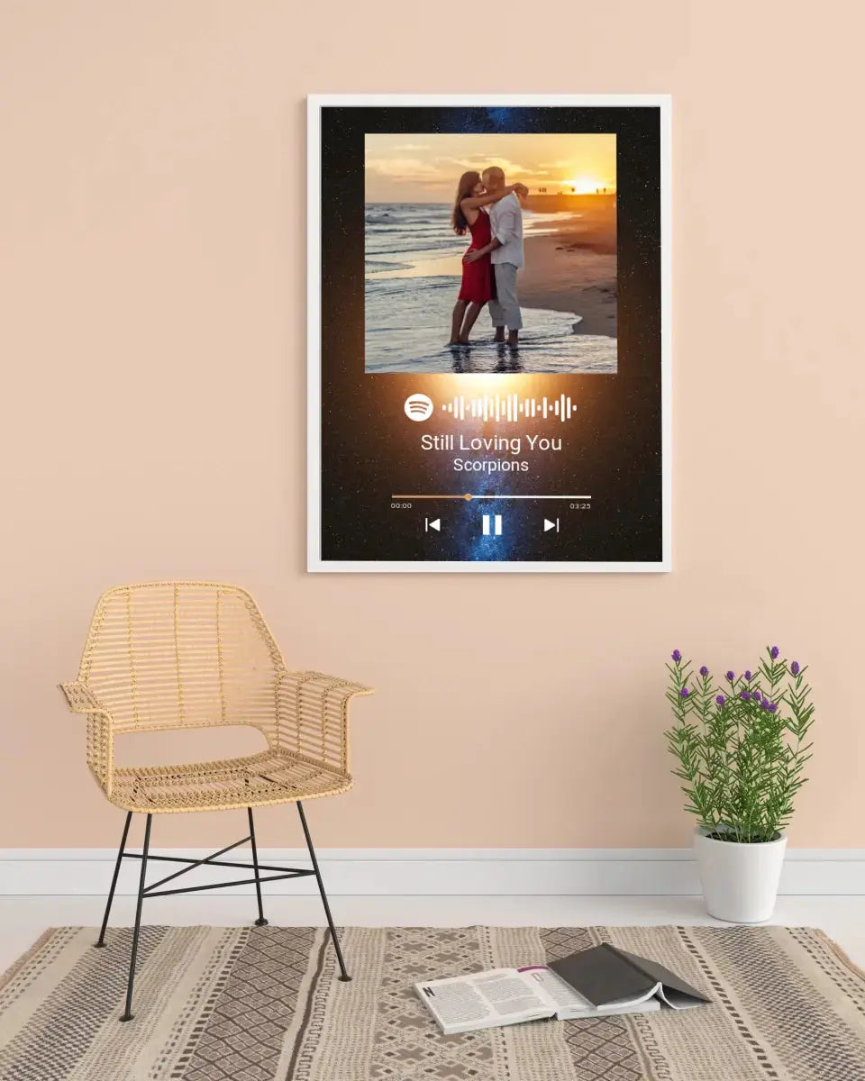Personalizuotas Spotify muzikos grotuvo plakatas su jūsų nuotrauka, fonu, daina ir spotify kodu Poster - dovanokis.lt