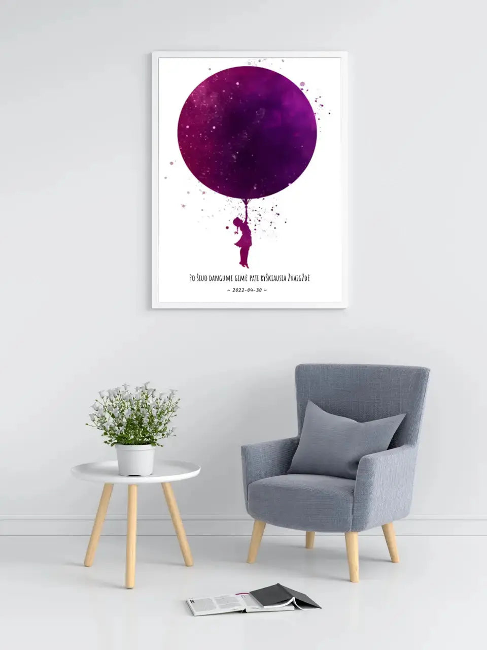 Personalizuotas vaikiškas žvaigždžių žemėlapis mergaitei, plakatas su rėmeliu Poster - dovanokis.lt