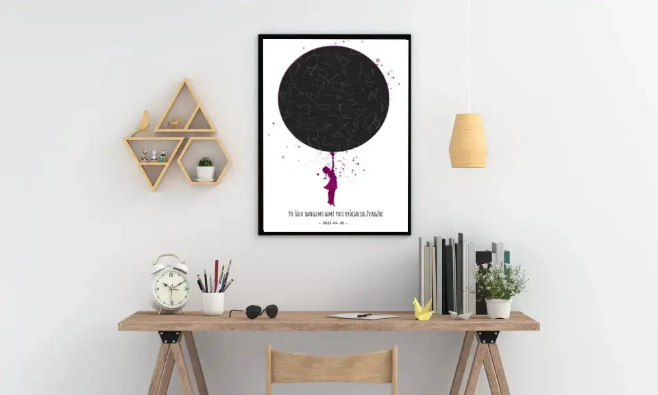 Personalizuotas vaikiškas žvaigždžių žemėlapis mergaitei, plakatas su rėmeliu Poster - dovanokis.lt