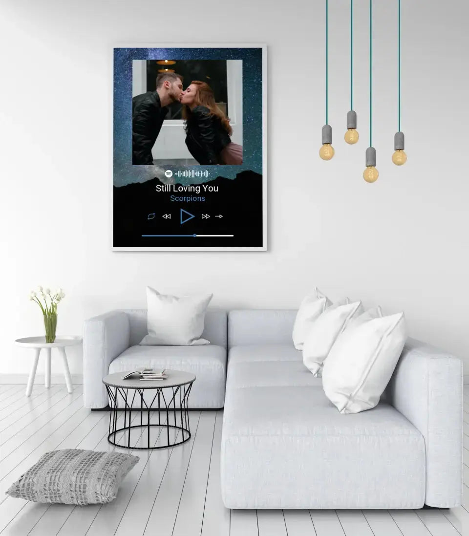 Personalizuotas Spotify muzikos grotuvo plakatas su jūsų nuotrauka, fonu, daina ir spotify kodu Poster - dovanokis.lt