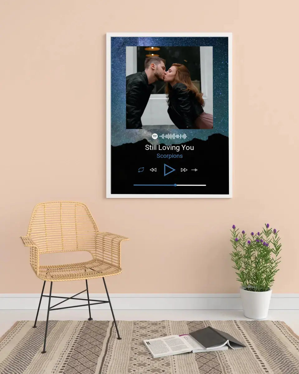 Personalizuotas Spotify muzikos grotuvo plakatas su jūsų nuotrauka, fonu, daina ir spotify kodu Poster - dovanokis.lt