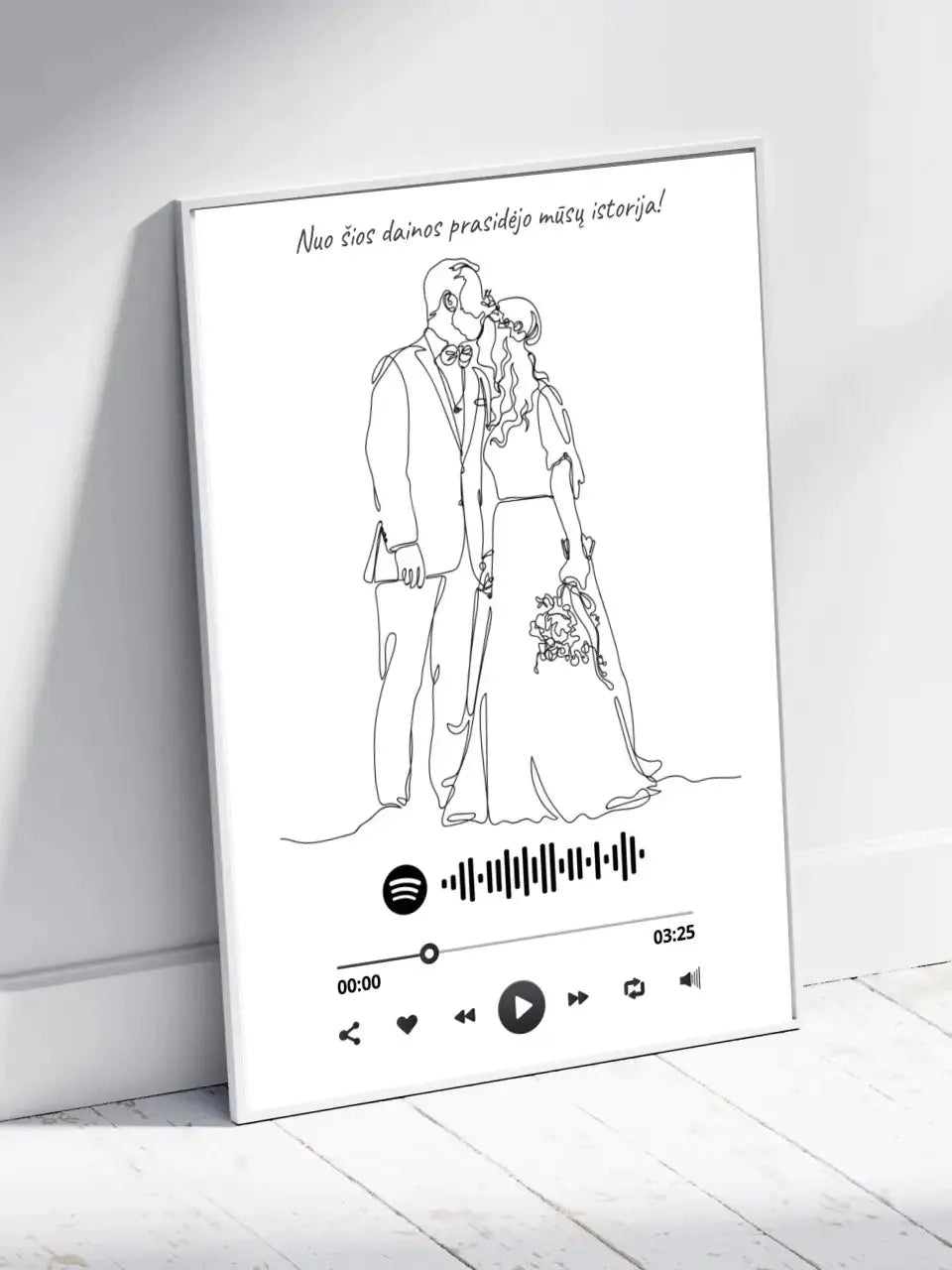 Personalizuotas Spotify muzikos grotuvo su iliustracija plakatas su jūsų nuotrauka, daina ir spotify kodu Poster - dovanokis.lt