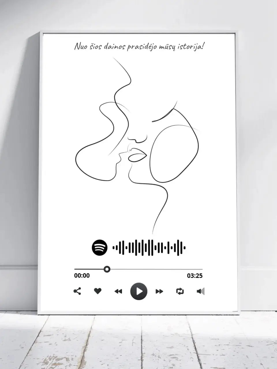 Personalizuotas Spotify muzikos grotuvo su iliustracija plakatas su jūsų nuotrauka, daina ir spotify kodu Poster - dovanokis.lt