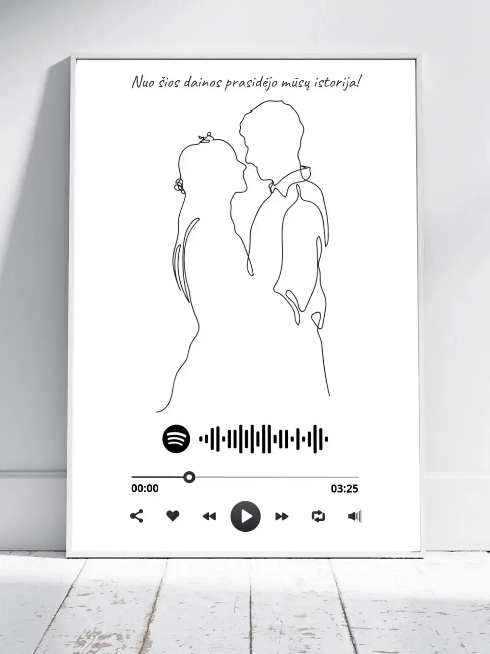 Personalizuotas Spotify muzikos grotuvo su iliustracija plakatas su jūsų nuotrauka, daina ir spotify kodu Poster - dovanokis.lt