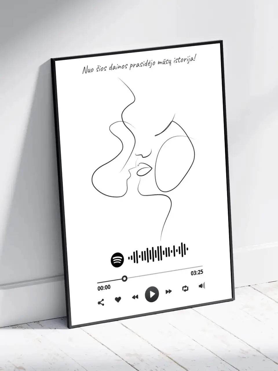 Personalizuotas Spotify muzikos grotuvo su iliustracija plakatas su jūsų nuotrauka, daina ir spotify kodu Poster - dovanokis.lt