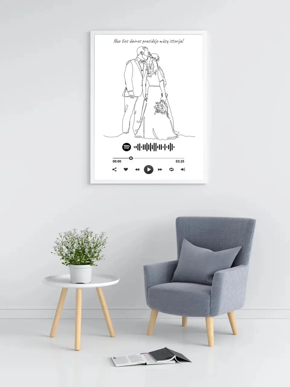 Personalizuotas Spotify muzikos grotuvo su iliustracija plakatas su jūsų nuotrauka, daina ir spotify kodu Poster - dovanokis.lt